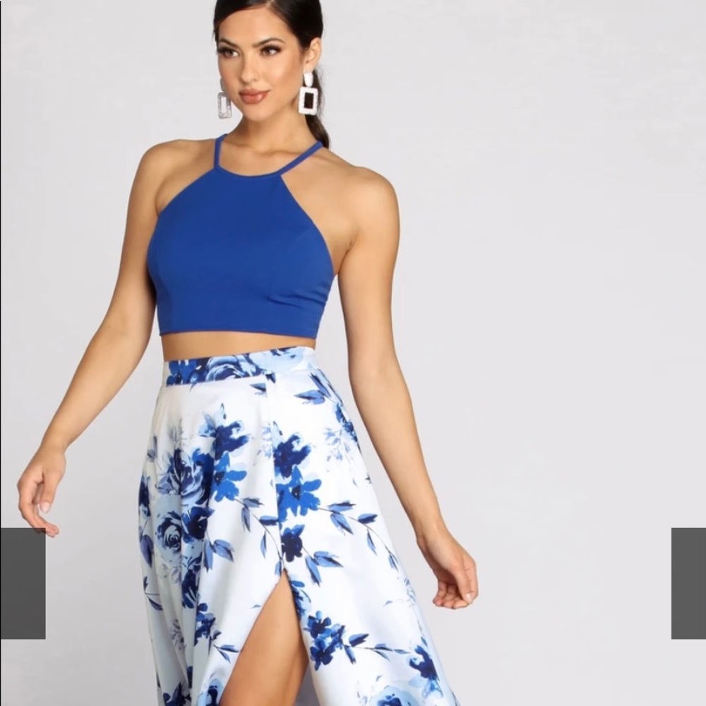 TWO PIECE SATIN & CREPE DRESS